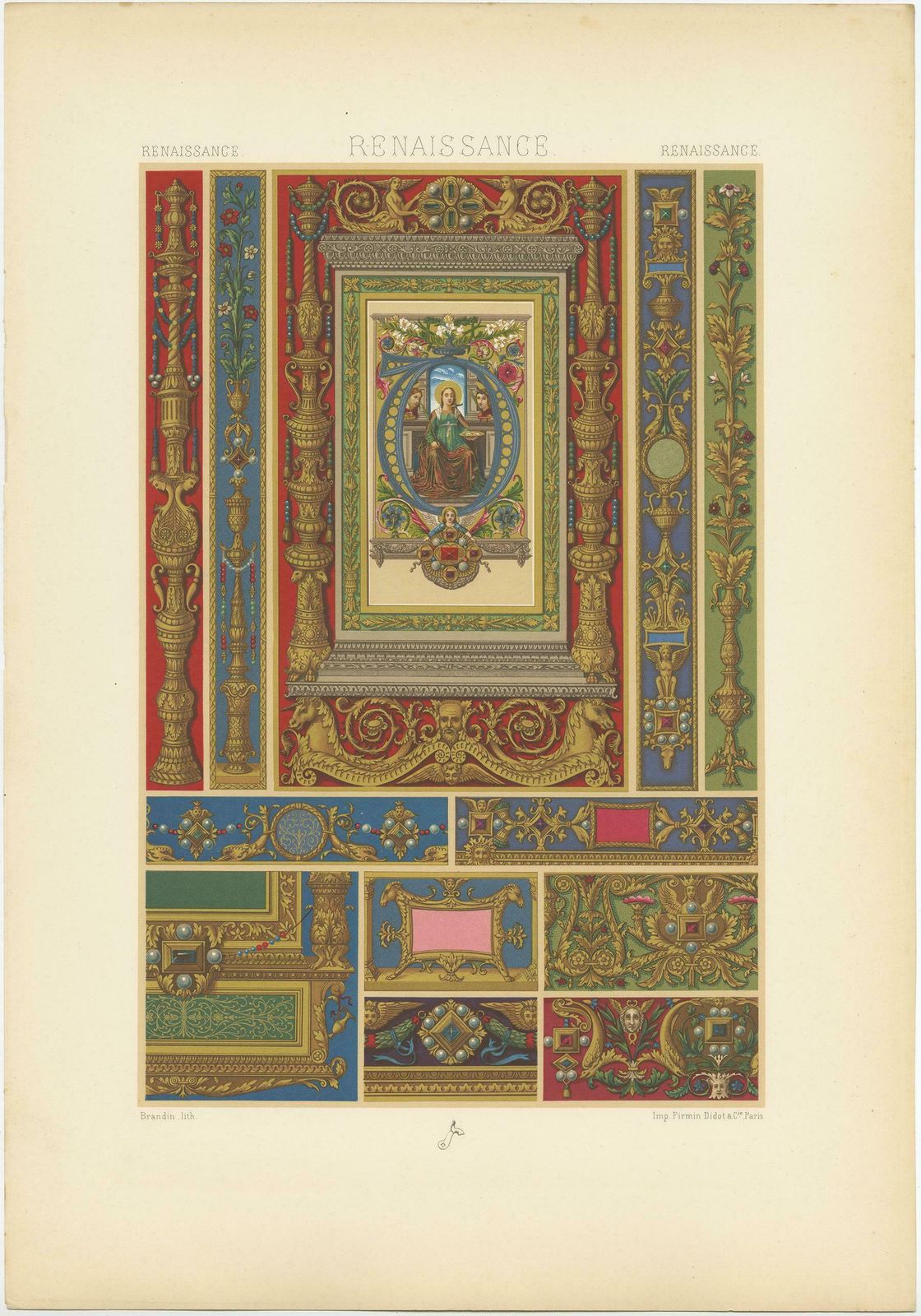 Pl. 83 Antique Print Of Renaissance Jewelry Designs By Racinet, Circa 1890 photo for sale
