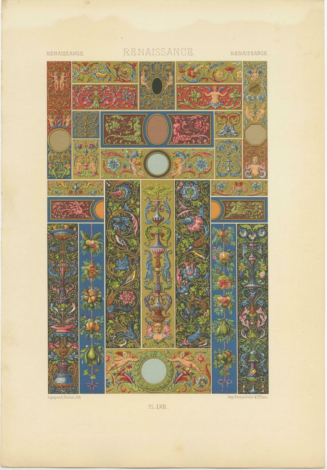 Pl. 57 Antique Print Of Renaissance Ornaments By Racinet, Circa 1890 photo furniture