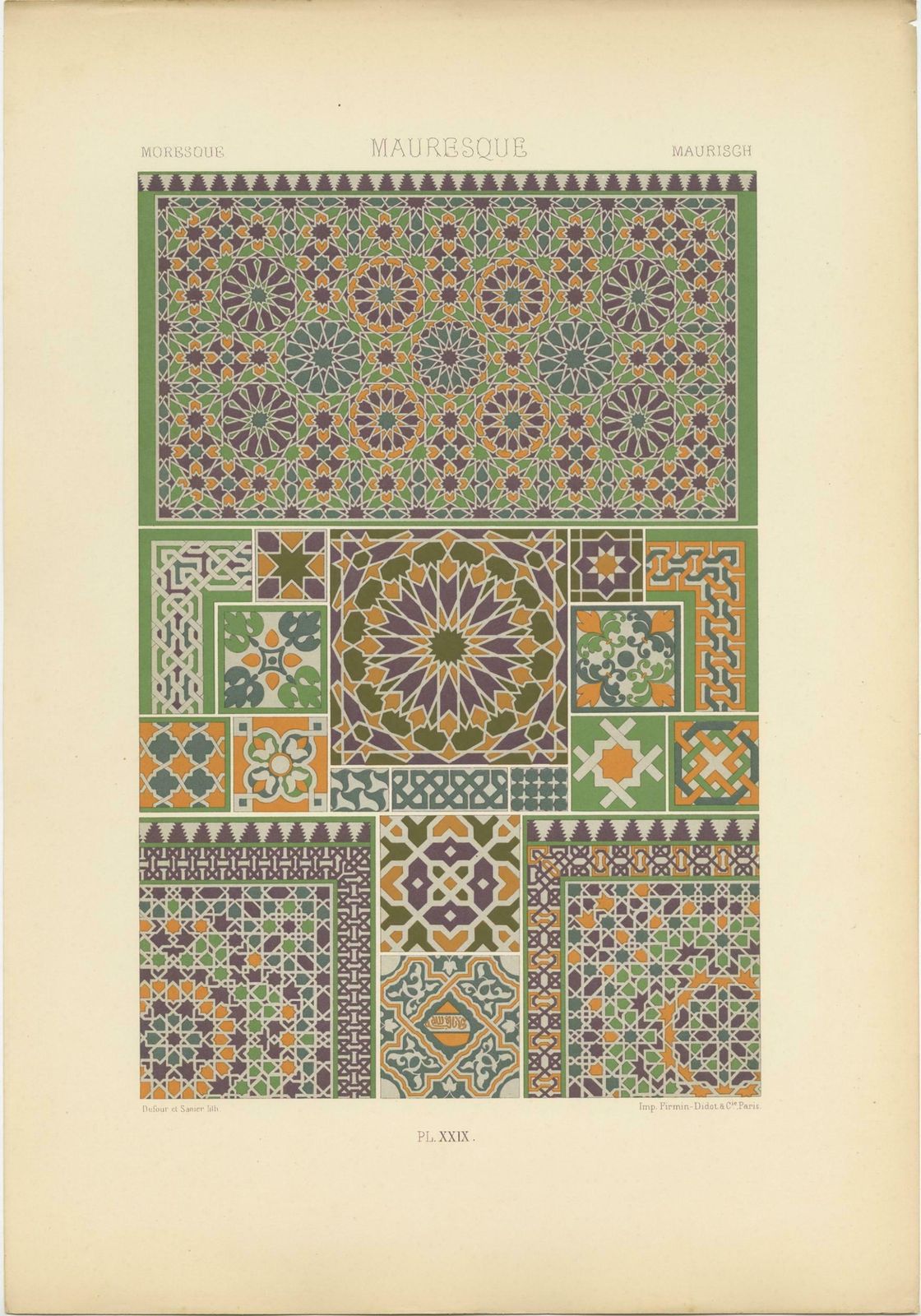 Pl. 29 Antique Print Of Moresque Ornaments By Racinet, Circa 1890 photo furniture