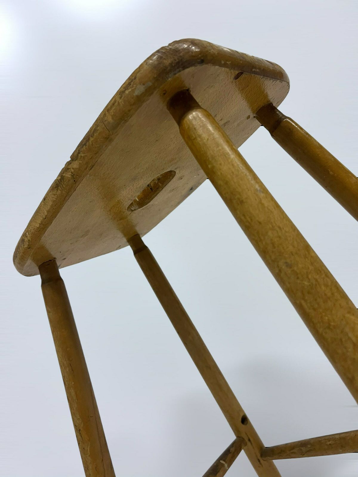 Vintage Workshop Stool, Industrial Old Craft Stool, Wooden Design, Old French Wooden Chair, Antique Plant Table photo 203.0
