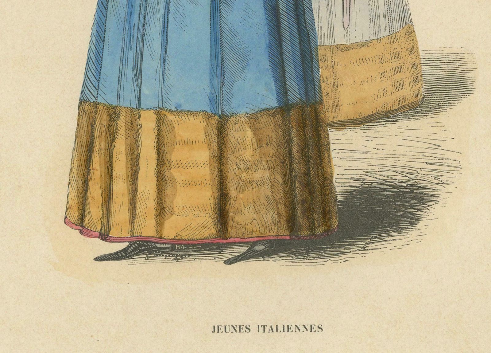 Antique Print Of Italian Maidens In Traditional Attire, 1847 photo furniture
