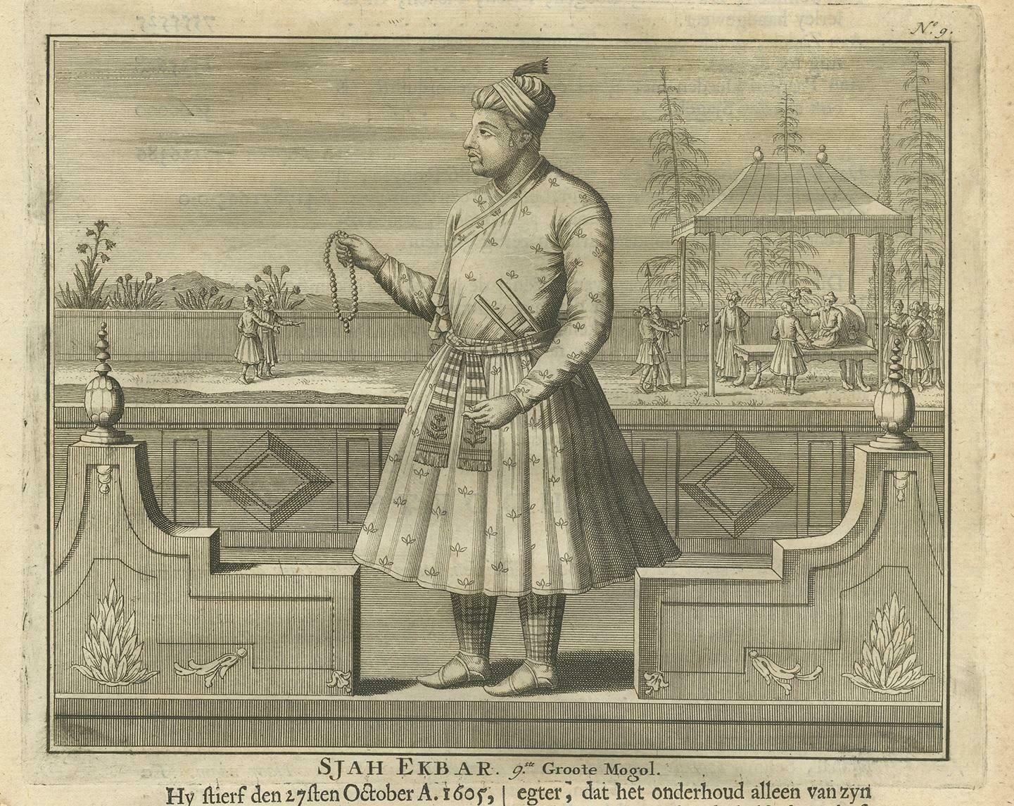 Antique Print Of The 9th Mughal Emperor By Valentijn, 1726 photo for sale