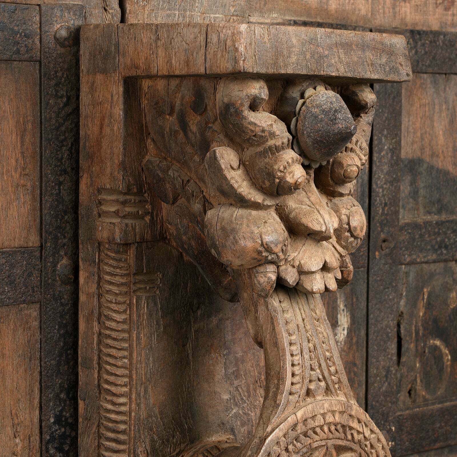 Antique Indian Carved Yali Door, 19th Century photo for sale
