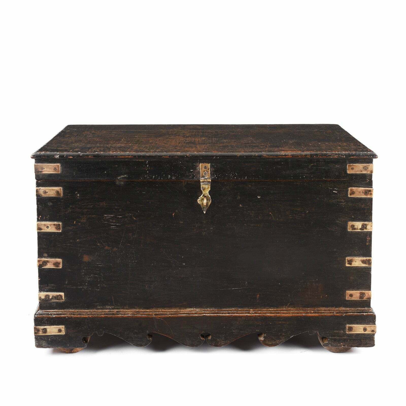 Antique Indian Black Painted Military Chest, 19th Century