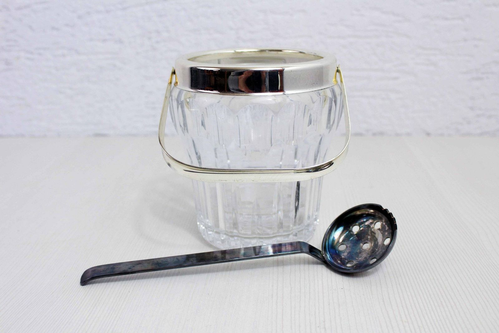 Ice Bucket In Crystal And Silver Metal With Its Spoon, France 1970 photo for sale