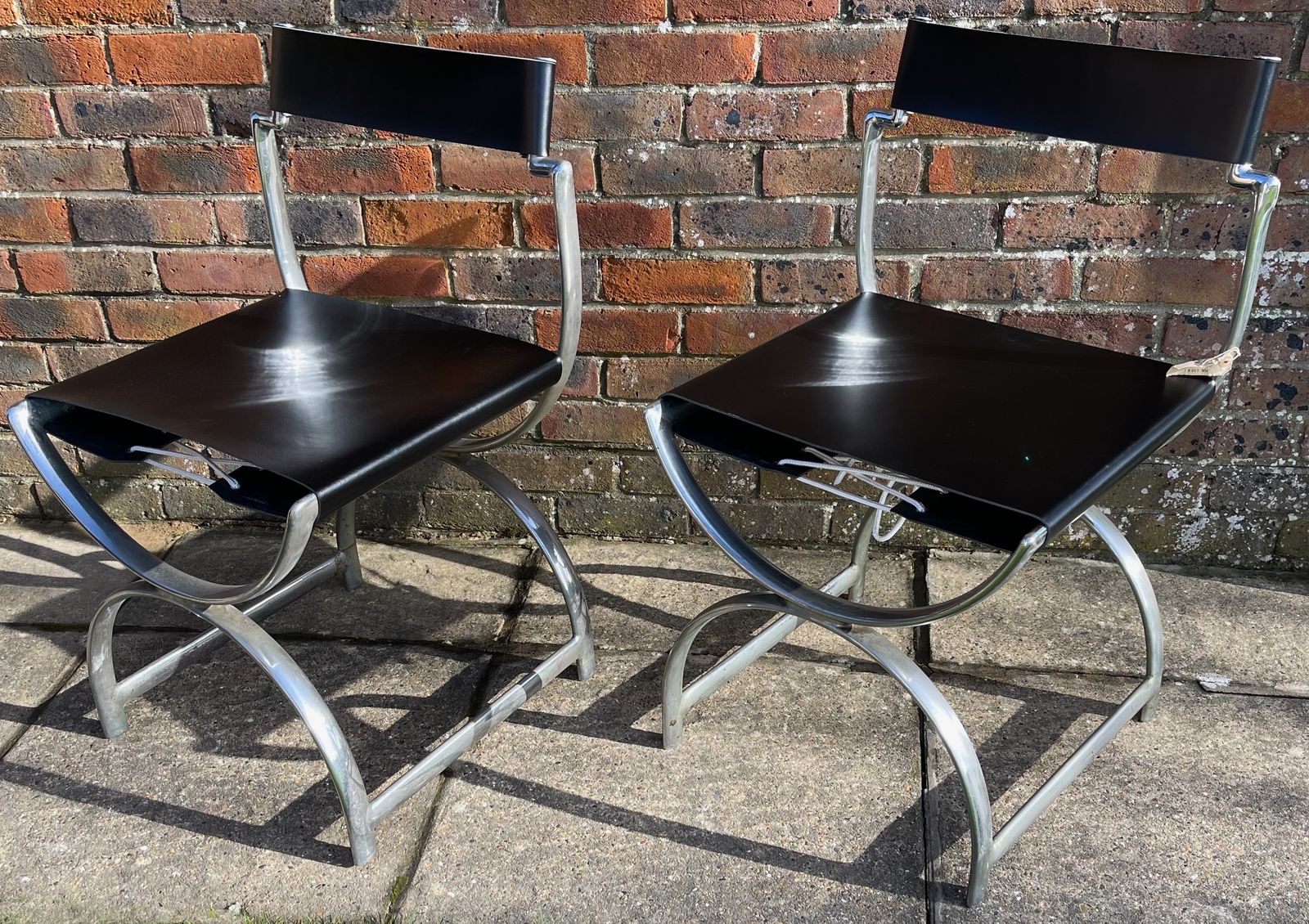Ambrose Heal, A Rare Pair Of Original Heal's 1930s Chromium Plated Tubular Steel And Leather Roman Curule Side Chairs photo furniture