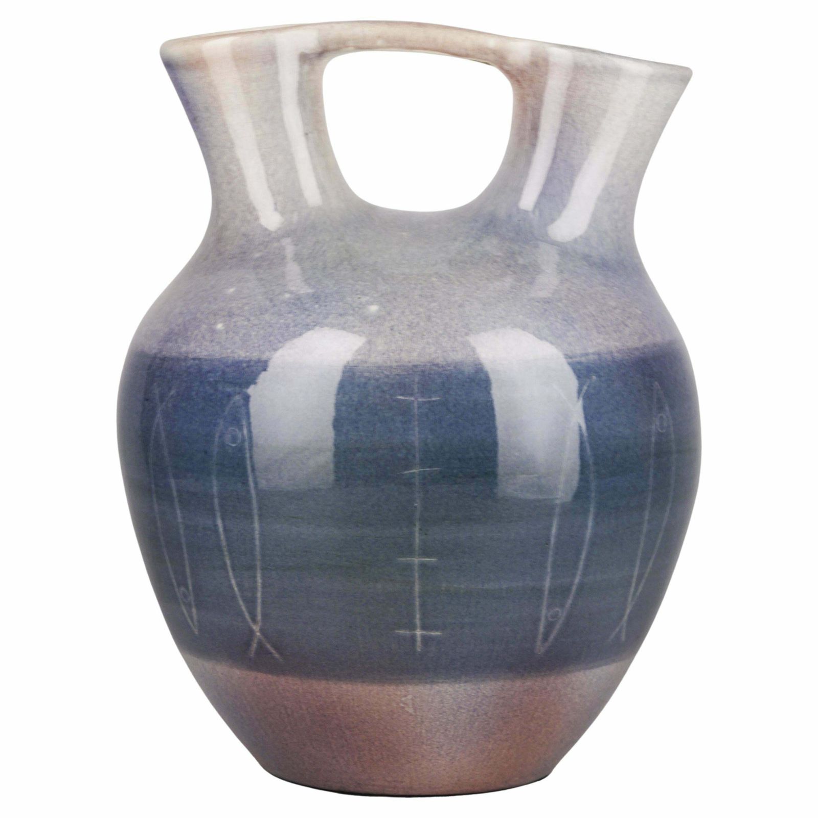Art Déco Italian Glazed Ceramic Vase/Amphora With Handle And Double Spout