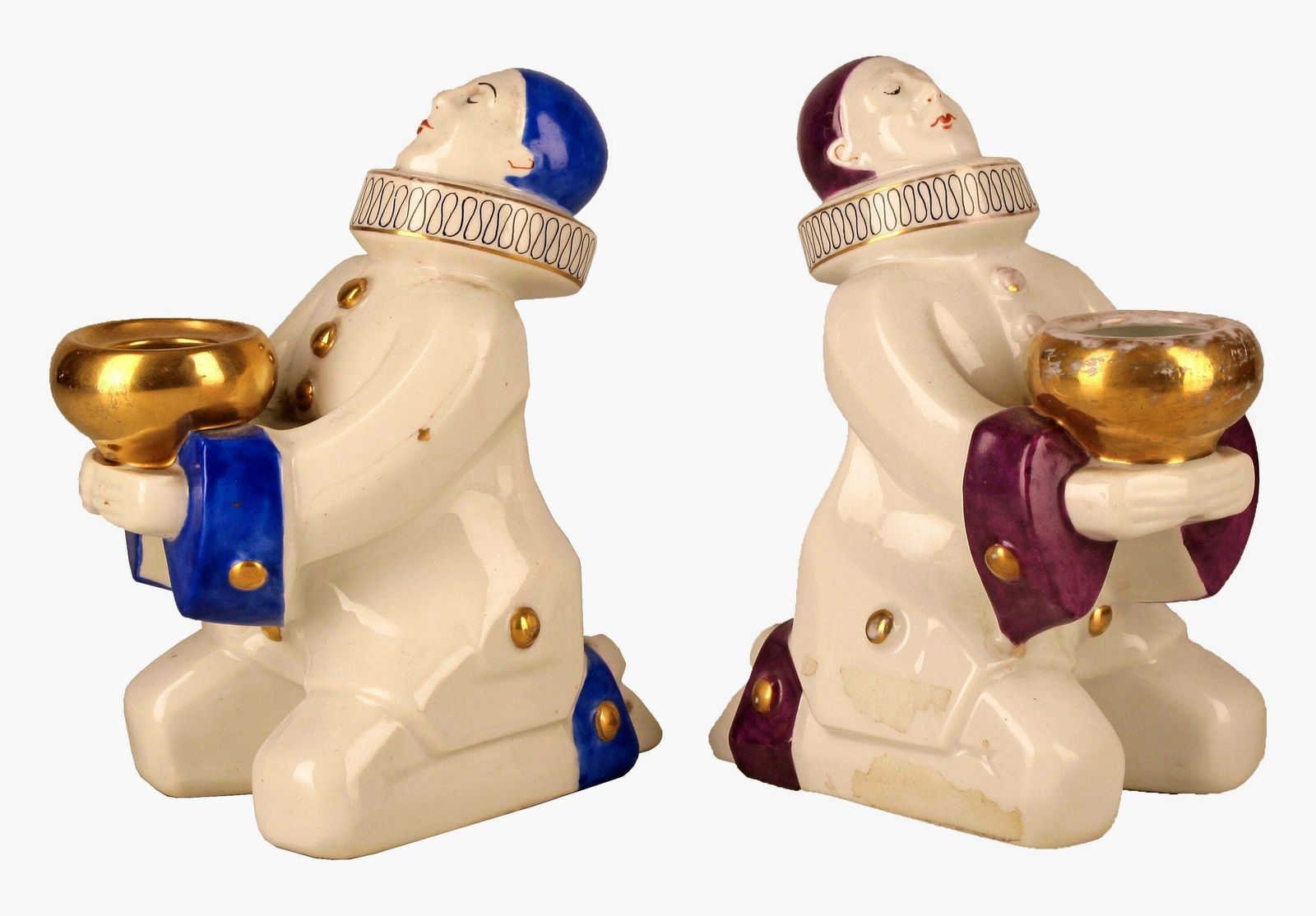 Pair Of French Art Déco Hand Painted And Glazed Ceramic Pierrot Sculptures/Perfume Lamps Designed By Aladin For Robj photo furniture