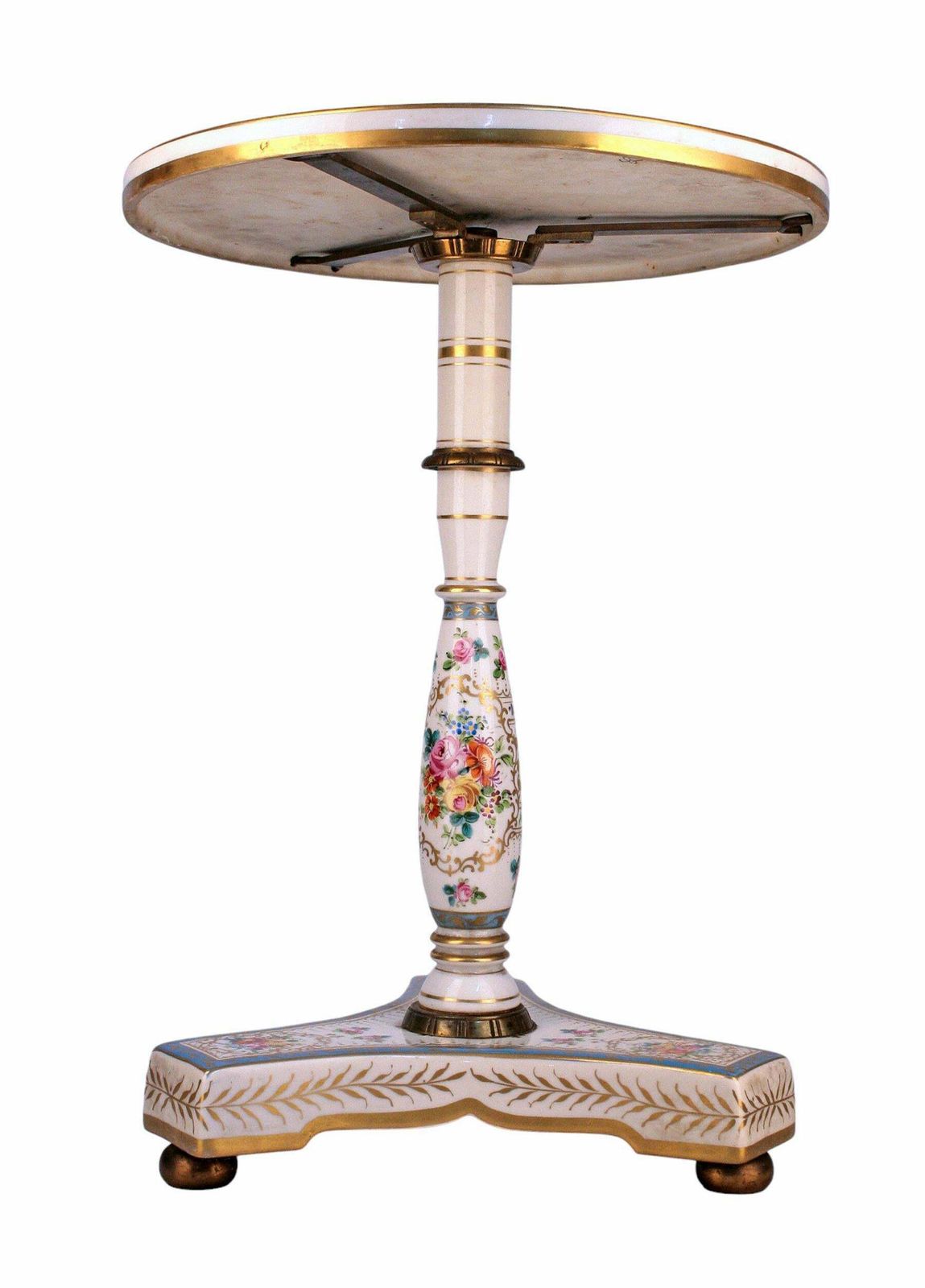 Late 19th Century Napoleon III Painted Porcelain Circular Pedestal Table With Floral Motifs Made In France photo Furniture