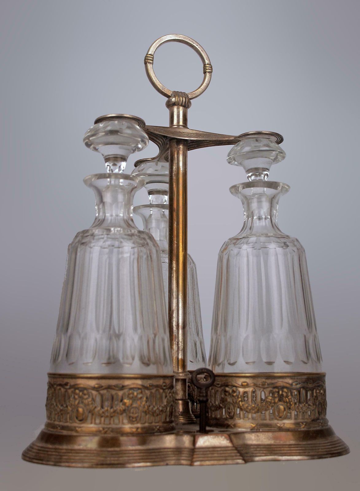 Jugendstil/Art Nouveau Set Of Silver Tantalus And Three Glass Decanters With Stoppers By German Company Württembergische Metallwarenfabrik (Wmf) photo furniture