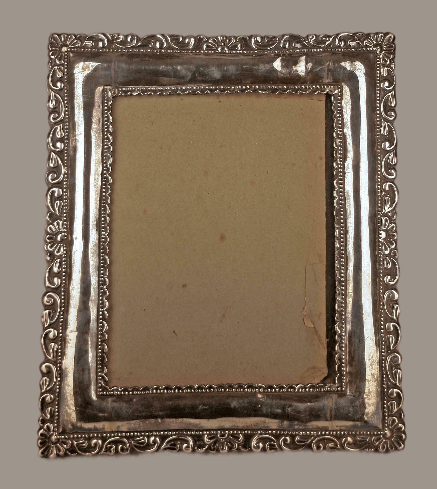 Circa 1900 Neoclassical Wooden Frame With Repoussé Silvered Metal Front Plate photo for sale