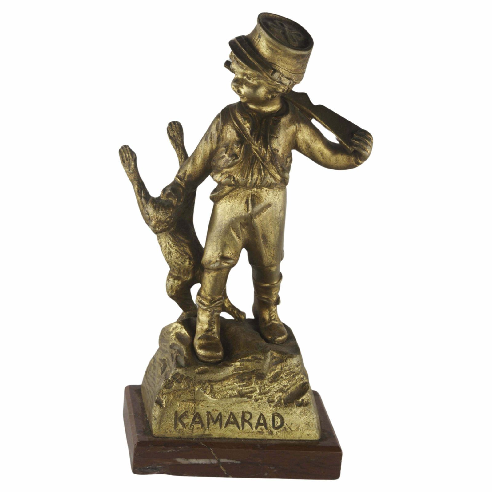 Early 20th Century Belle époque French Gilt Bronze Sculpture Of Boy Playing The Hunter Kamarad By Georges Flamand