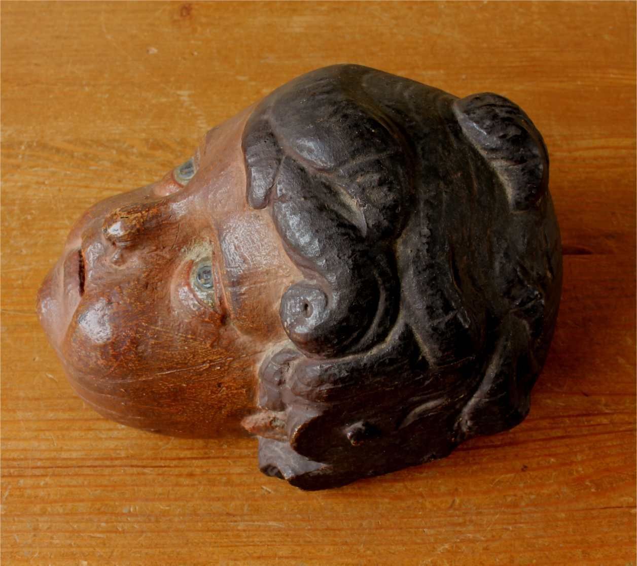 Carved Wood Polychrome Cherub Head. 18th Century French Putti Statue. photo vintage
