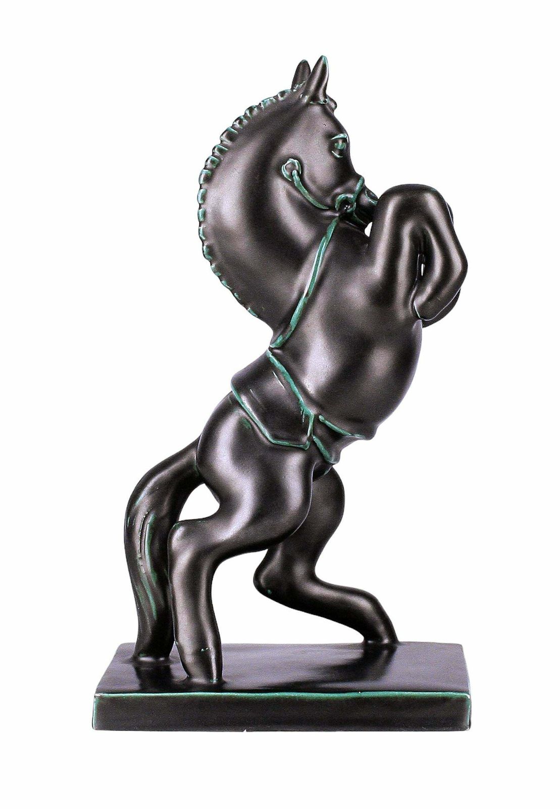 Mid 20th Century Modern Italian Glazed Black Ceramic Rearing Horse Sculpture By Ugo Zaccagnini & Figli photo Art