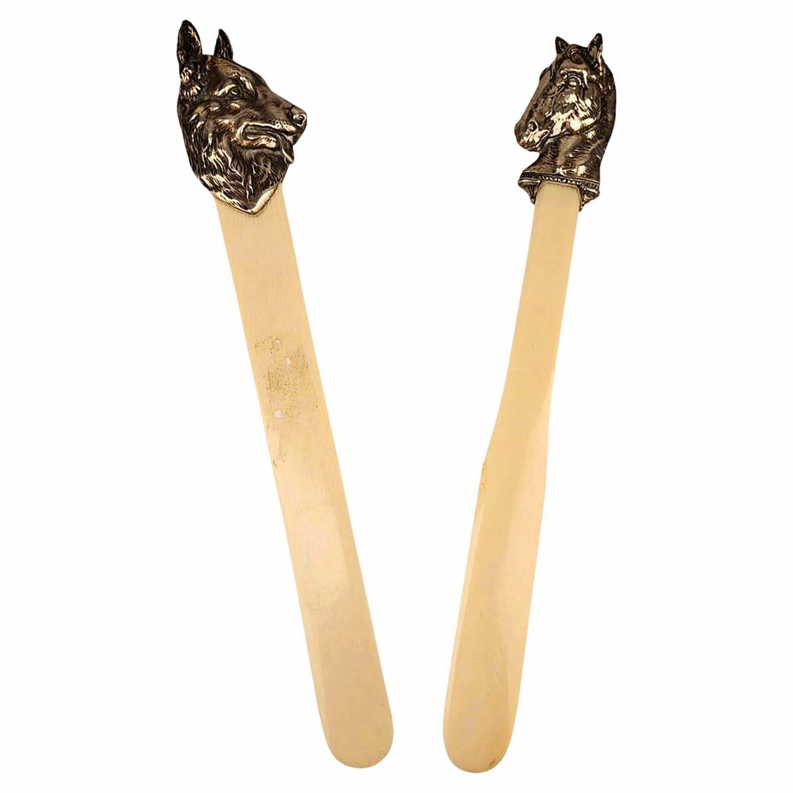 Pair Of Late Victorian English Bone Letter Openers With Sterling Silver Handles