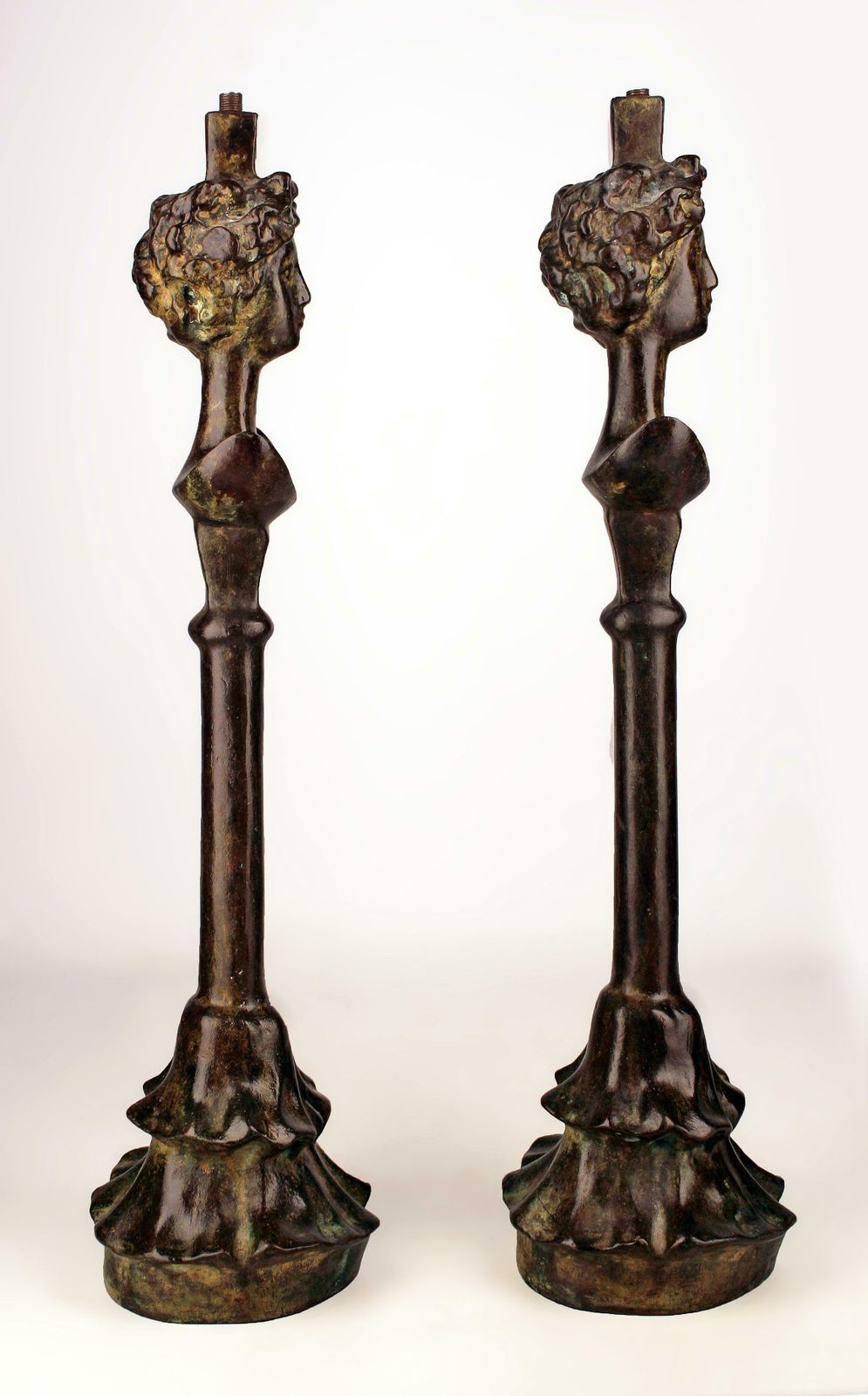 Set Of Expressionist Patinated Bronze Table Lamp Bases After Giacometti's 'Tête De Femme' Cast By Excalibur Foundry From The Rockefeller Collection photo Lighting