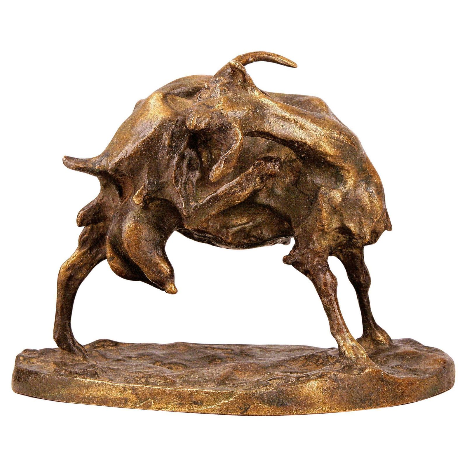 Patinated Bronze Early 20th Century Sculpture Of Goat By Italian Sculptor Ernesto Bazzaro