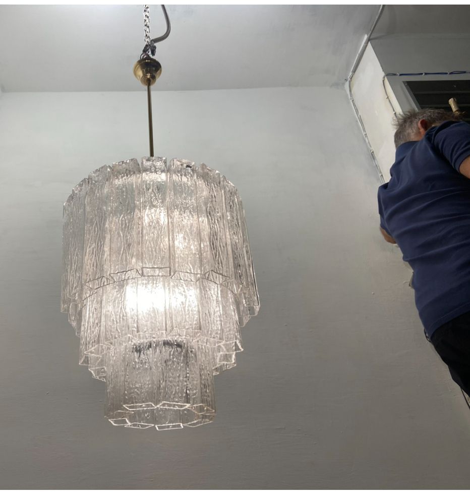 Large Murano Glass Tube Chandelier By Zonca photo Lighting