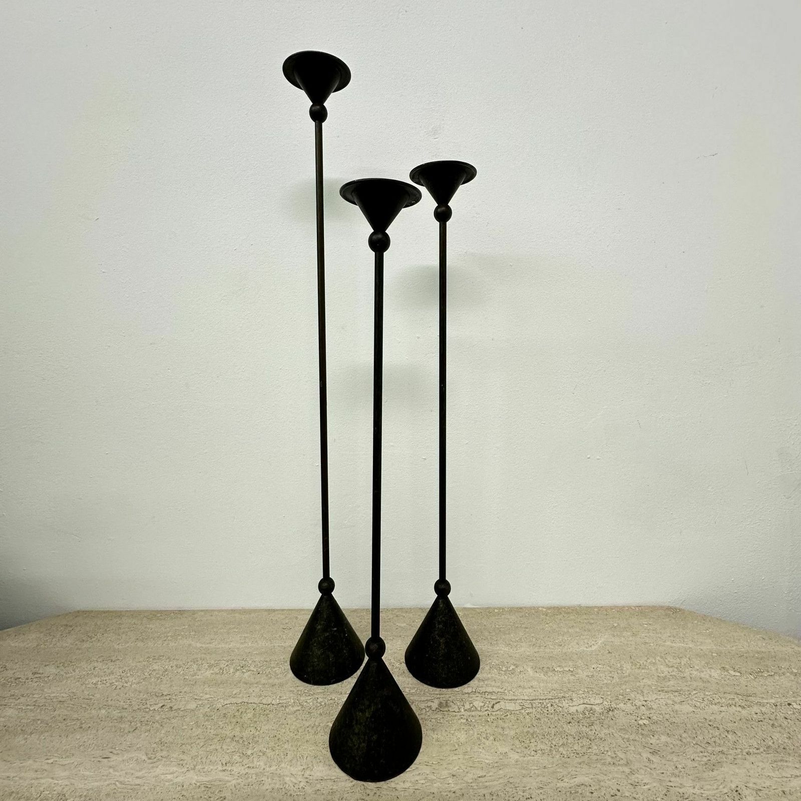 Set Of 3 Bronze Memphis Style Candle Holders , 1980s photo furniture