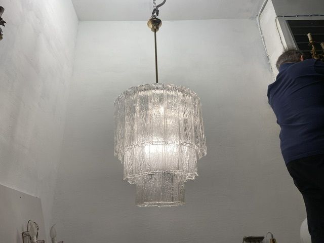 Large Murano Glass Tube Chandelier By Zonca photo vintage