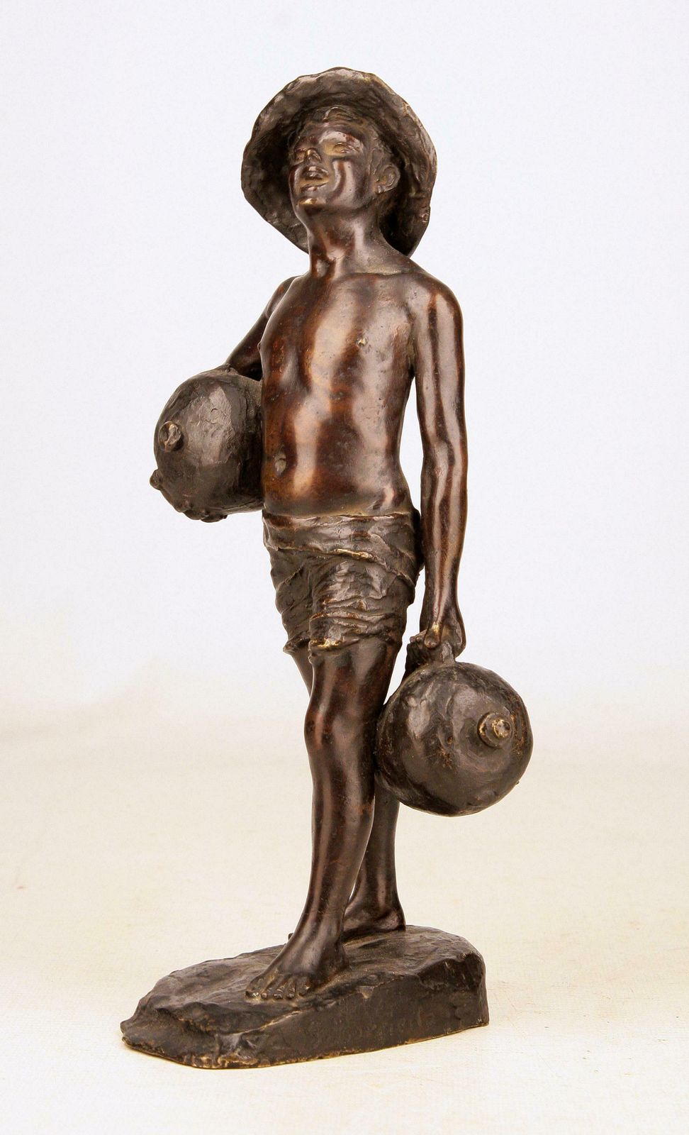 Patinated Bronze Sculpture Of Boy Holding Jugs Signed By Italian G. Borriello photo furniture
