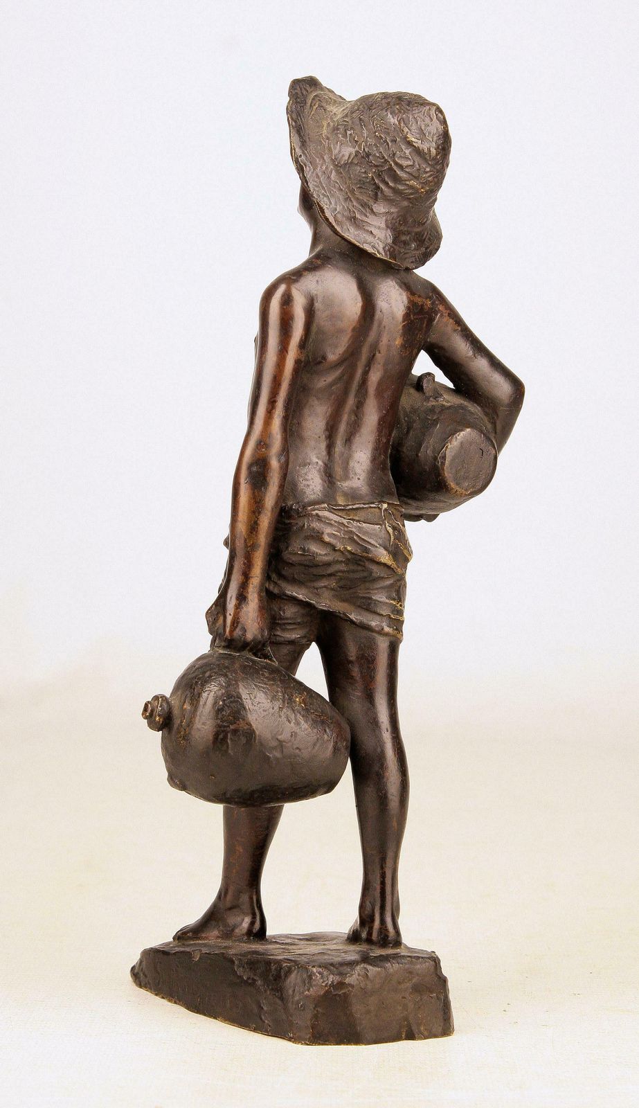 Patinated Bronze Sculpture Of Boy Holding Jugs Signed By Italian G. Borriello photo vinterior