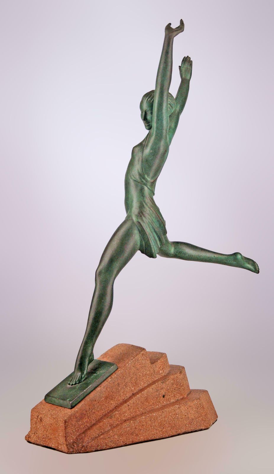 'Olimpia': Art Déco French Spelter Sculpture With Stone Base By Pierre Le Faguays (Fayral) For Max Le Verrier photo Art