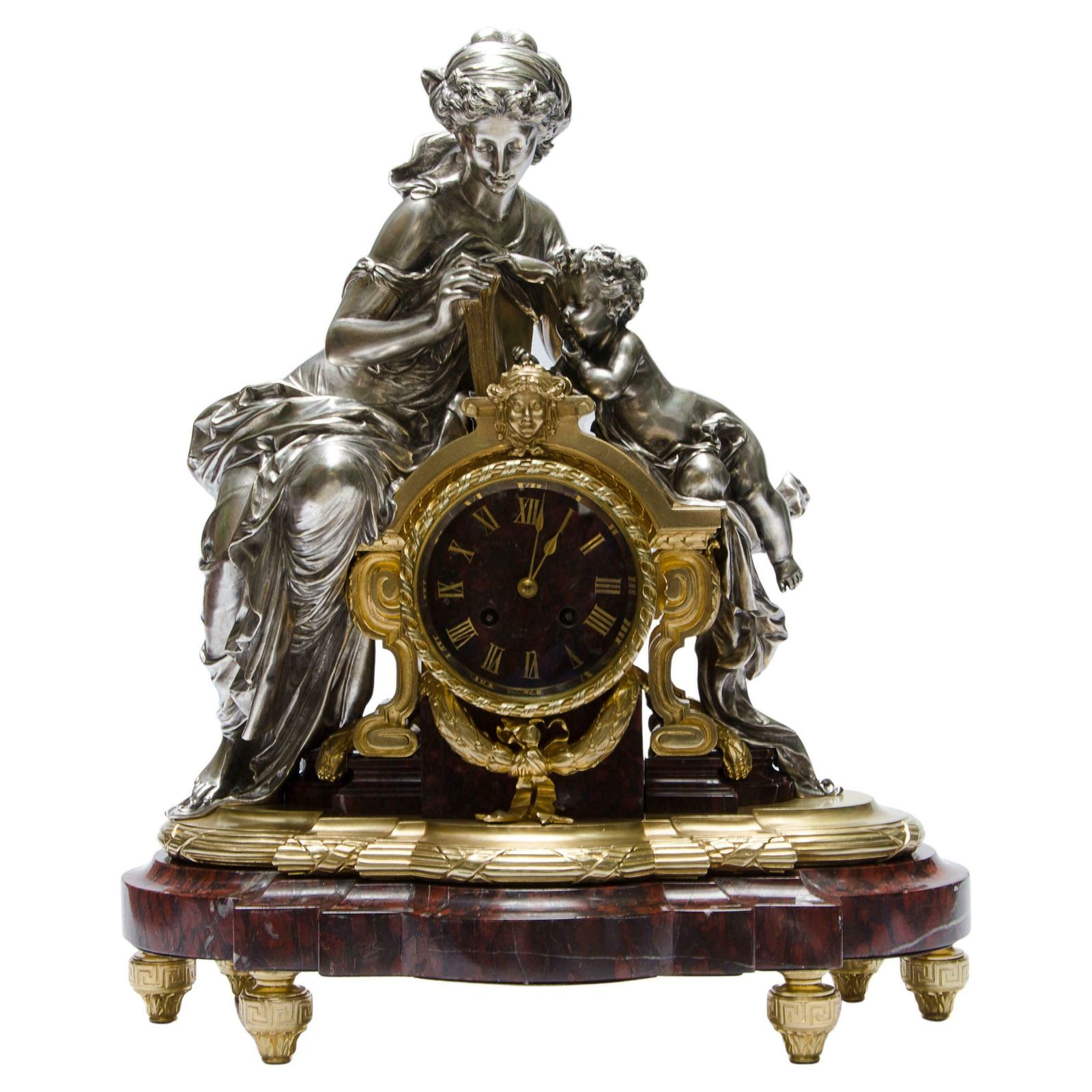 Late 19th Century French Louis XVI Ormolu Gilt Bronze Mantel Clock By Lemerle Charpentier & Cie.