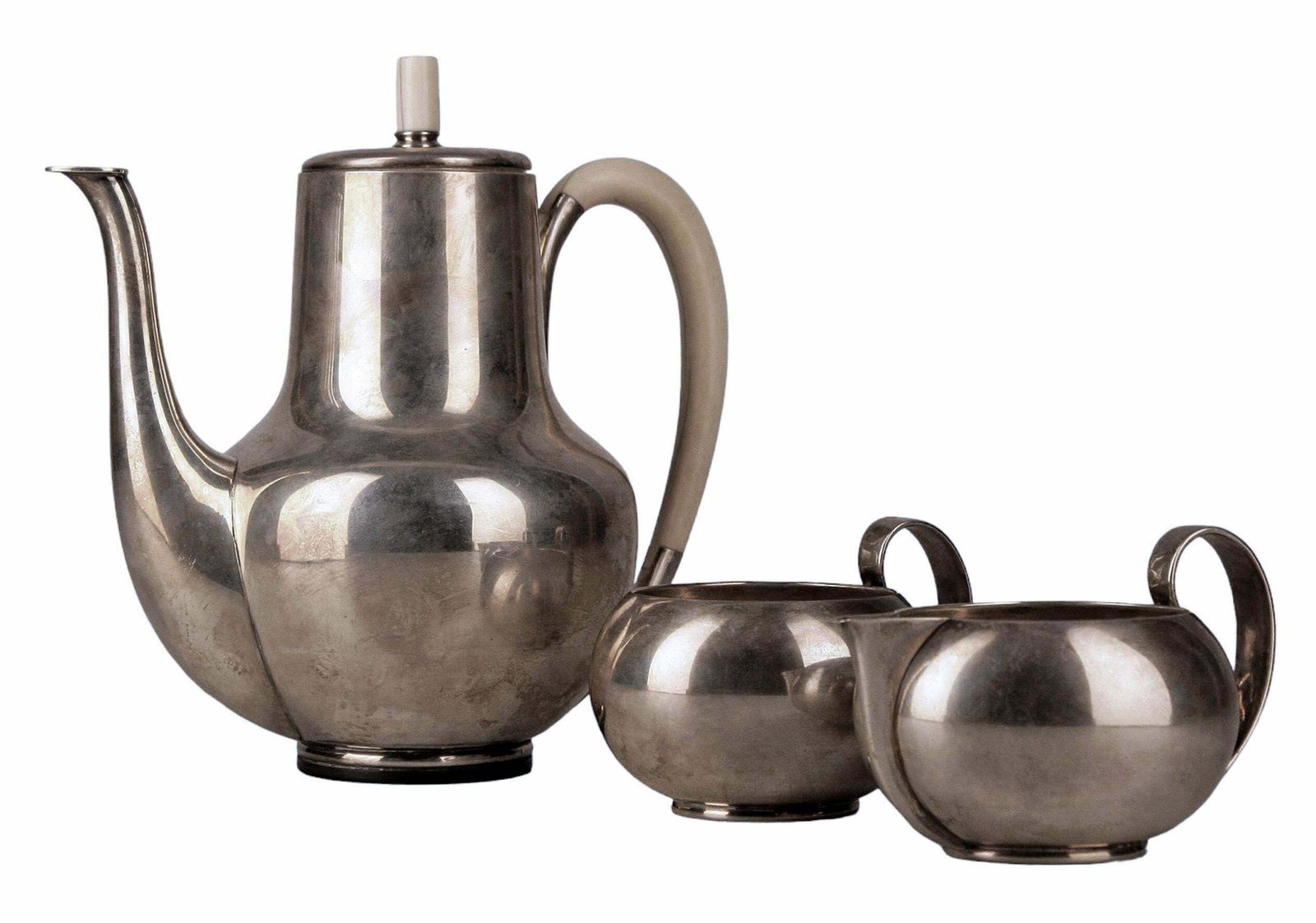 1930s Jugendstil Sterling Silver 3 Pieces Coffee And Tea Set: Kettle/Pot, Creamer And Sugar Bowl By Svend Weihrauch For Frantz Hingelberg, Denmark photo furniture