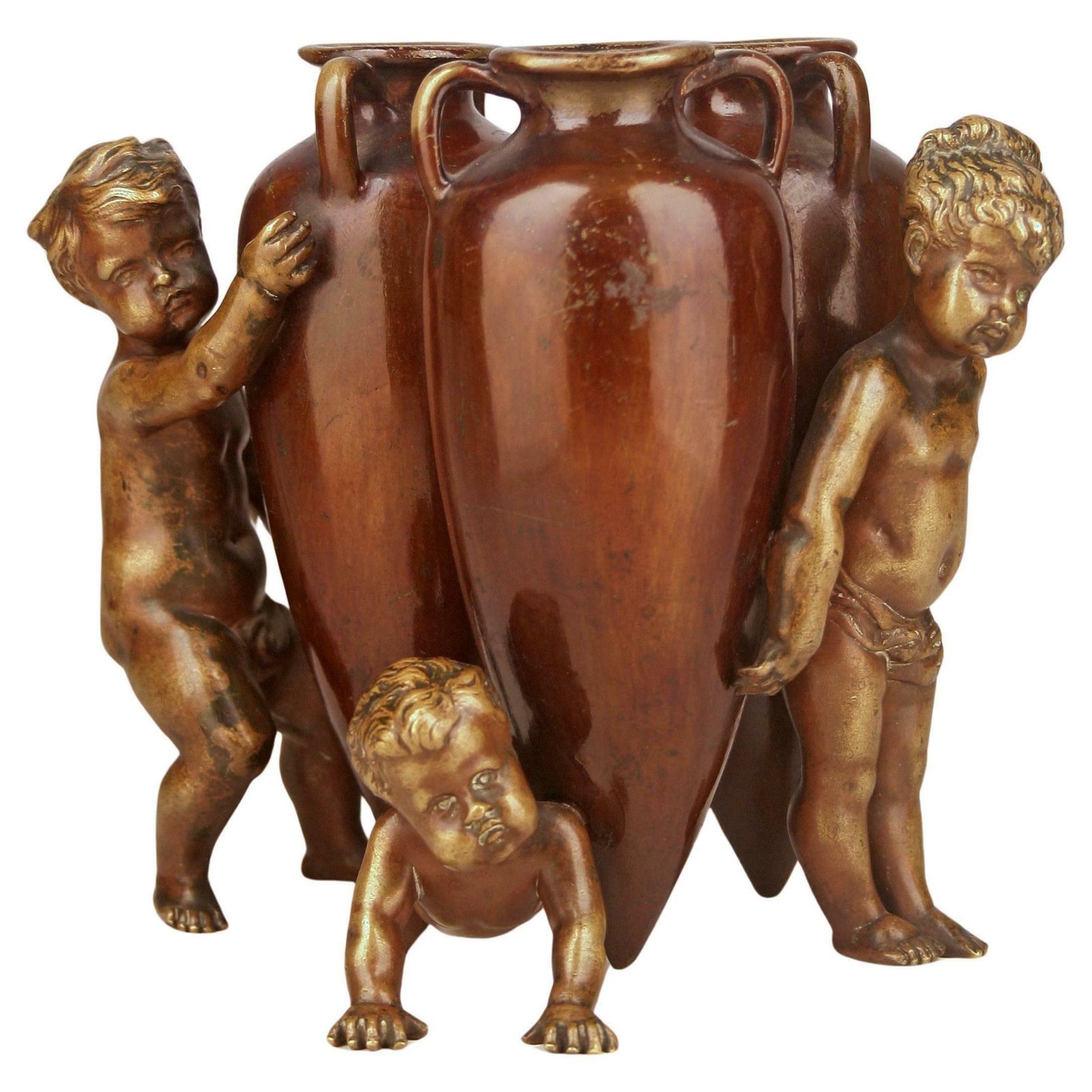 French Empire Patinated Bronze Sculpture Of A Group Of Boys And Amphoras By Auguste Moreau