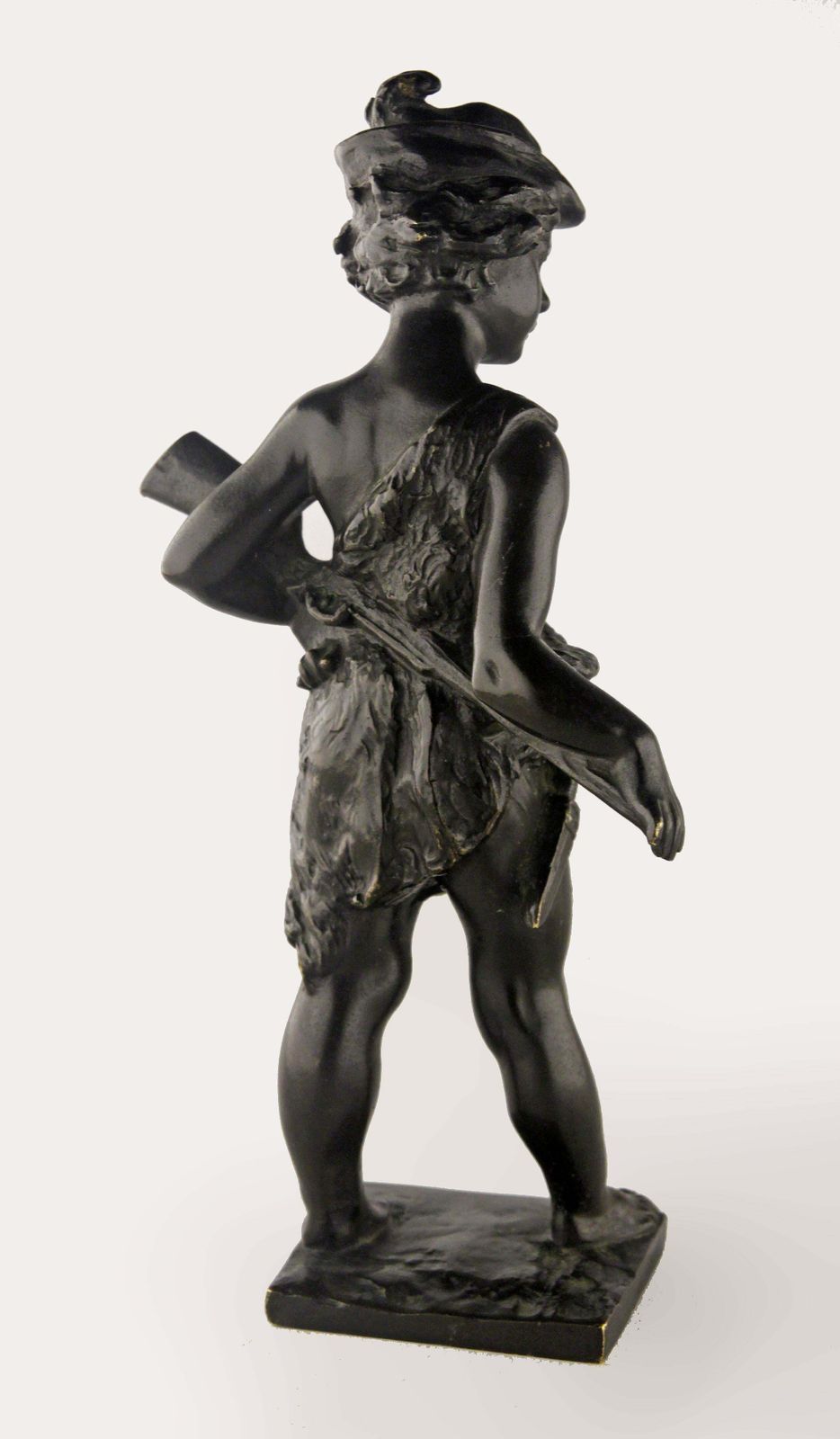 Late 19th Century Romantic French Black Patina Bronze Sculpture Of A Hunter Boy With Riffle photo for sale