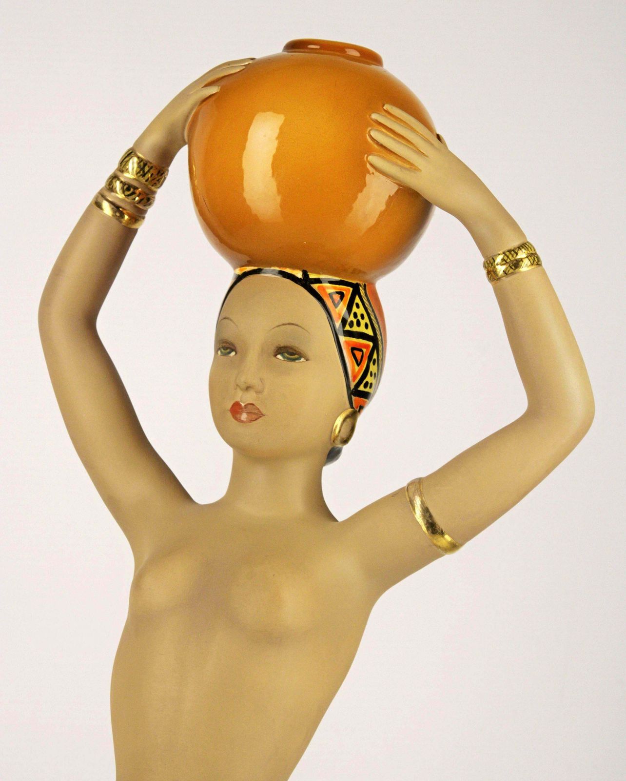Mid 20th Century Torino Ceramic Semi Nude Woman Sculpture 'Portatrice Africana' By C. I. A. Manna photo Home Decor