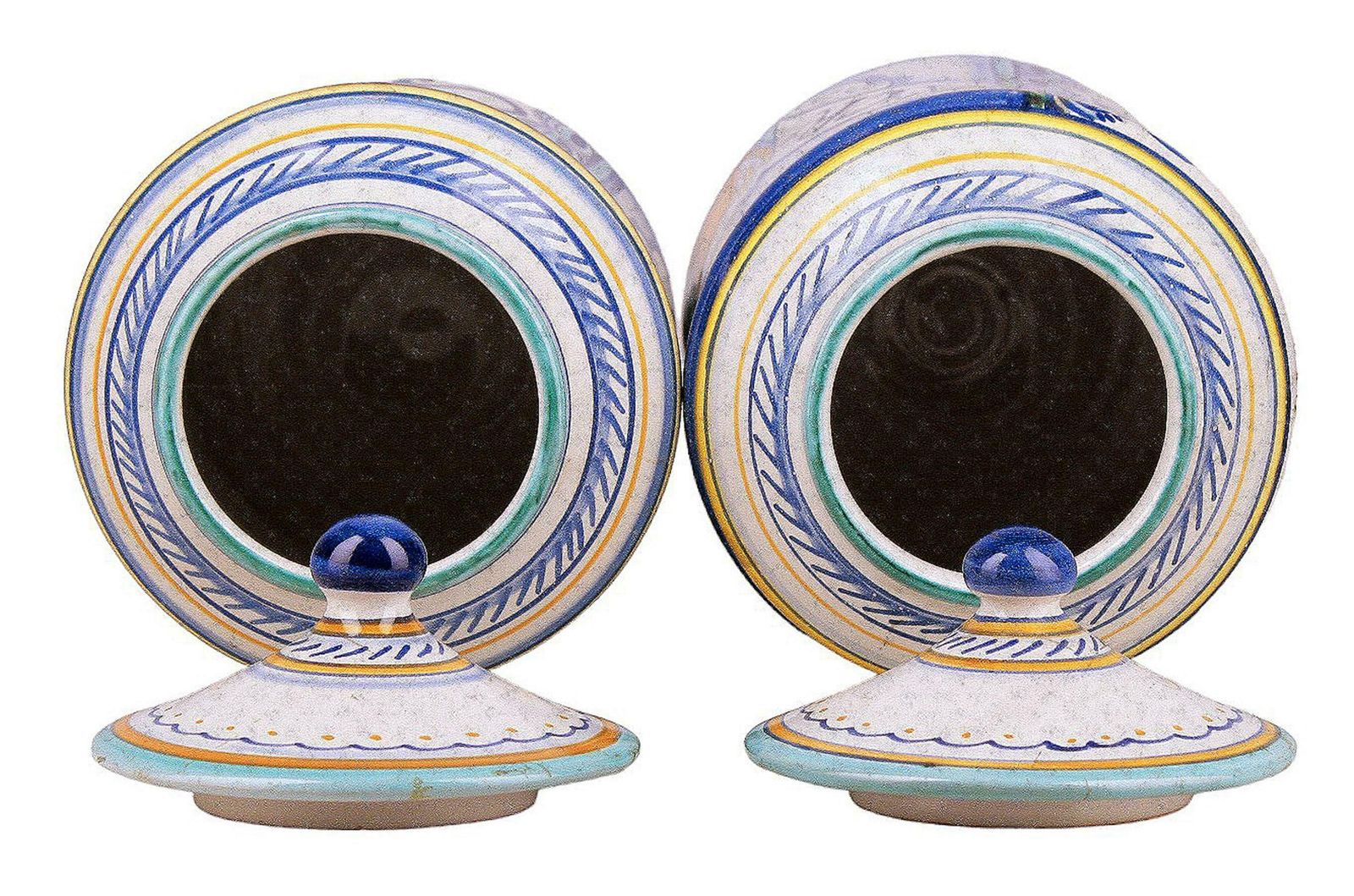 Pair Of Mid 20th Century Renaissance Revival Hand Painted Ceramic Jars With Lids By Fratelli Mari From Deruta, Italy photo Home Decor