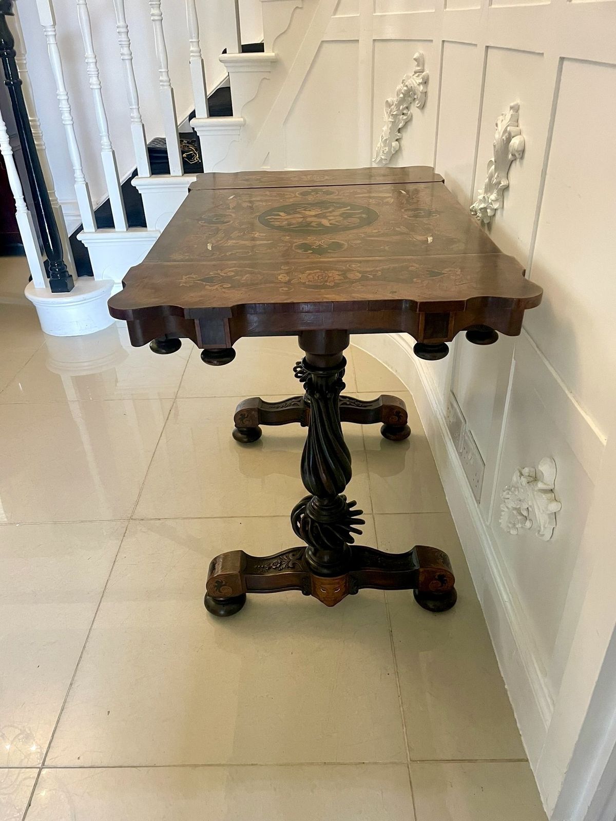 Outstanding Quality Antique 19th Century Marquetry Inlaid Burr Walnut Side Table photo 6995.0