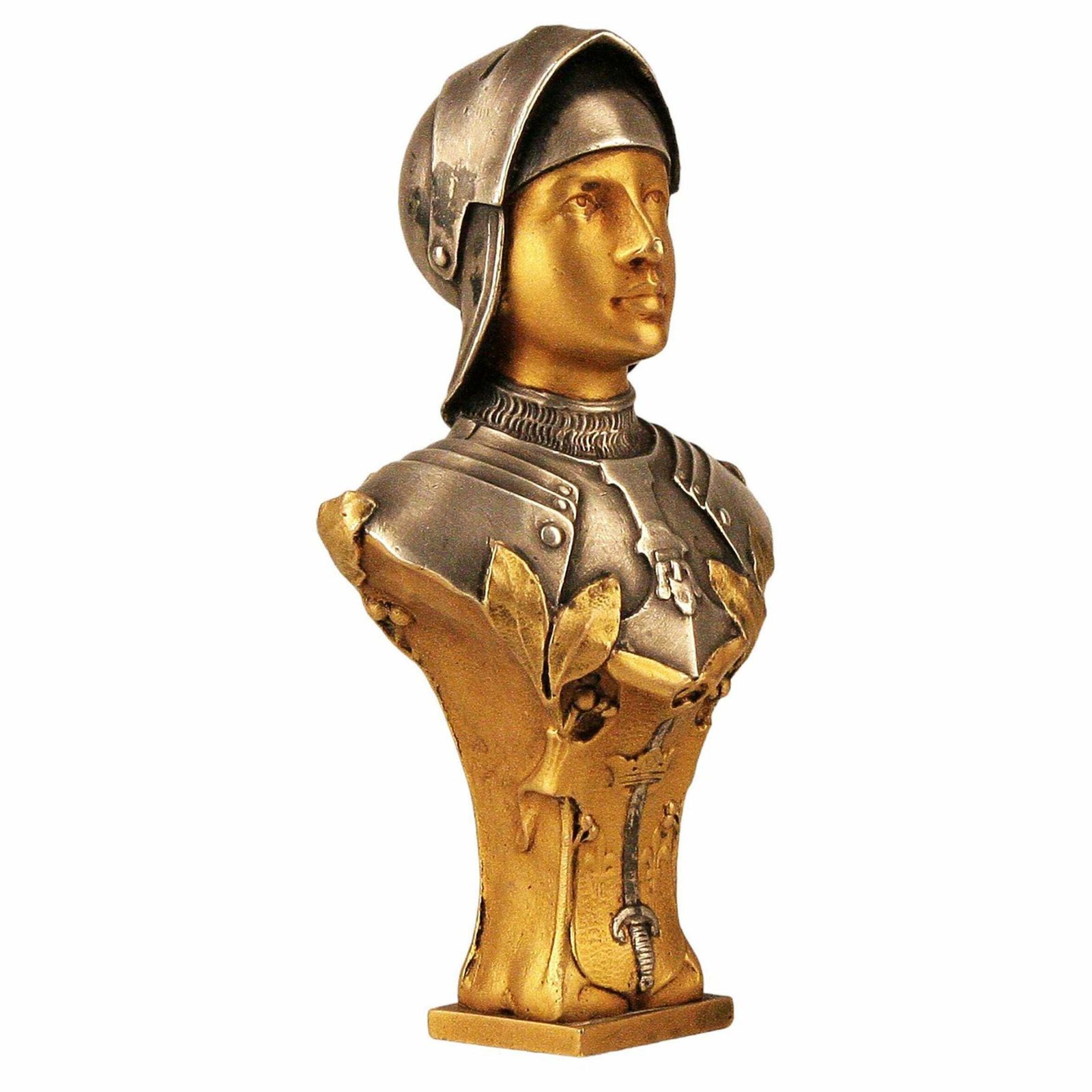 Late 19th Century French Bronze Bust Seal Of Jeanne D´Arc Wearing Armor By Edmond Henri Becker