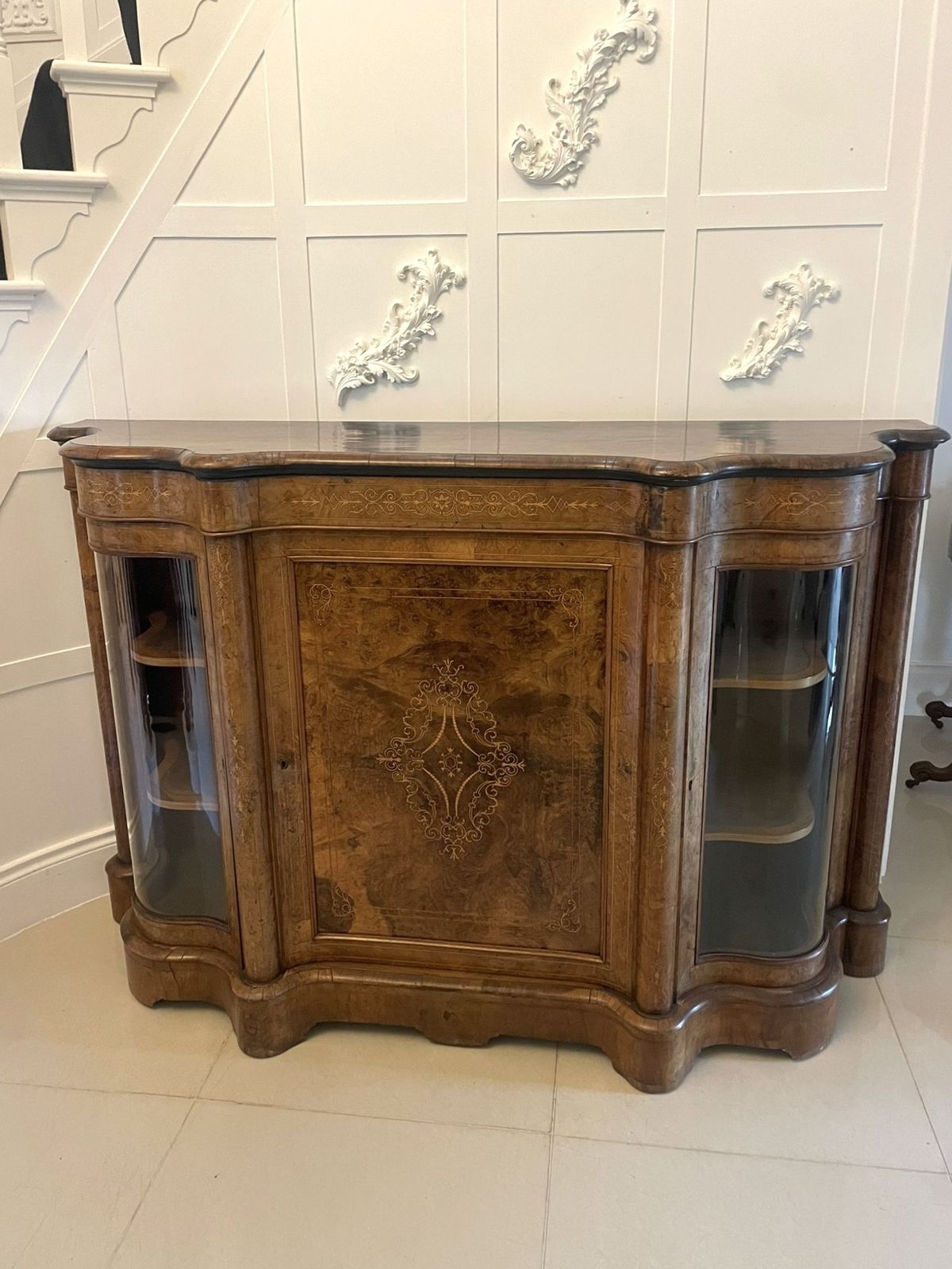 Furniture Superb Quality Antique 19th Century Burr Walnut Inlaid Credenza photo