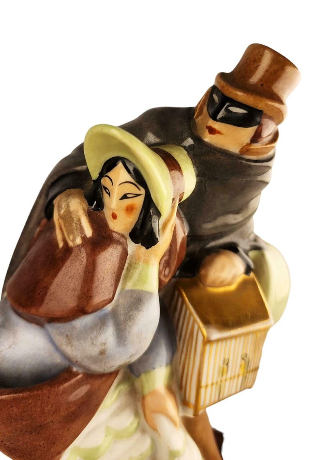 Early 20th Century Art Déco Perfume Lamp Of Dressed Up Lady And Masked Man With Cloak By Argilor From Paris, France photo Lighting