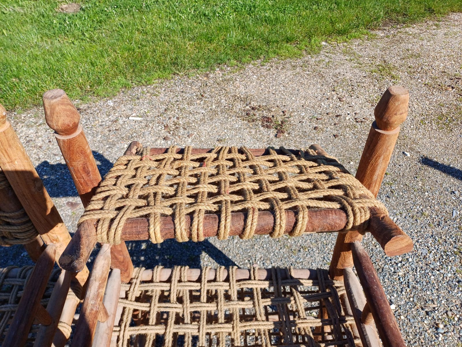 Pair Of Audoux Minet Style Wood And Rope Armchairs photo for sale