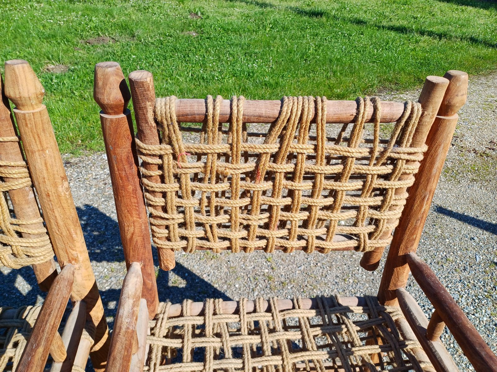 photo for sale Pair Of Audoux Minet Style Wood And Rope Armchairs