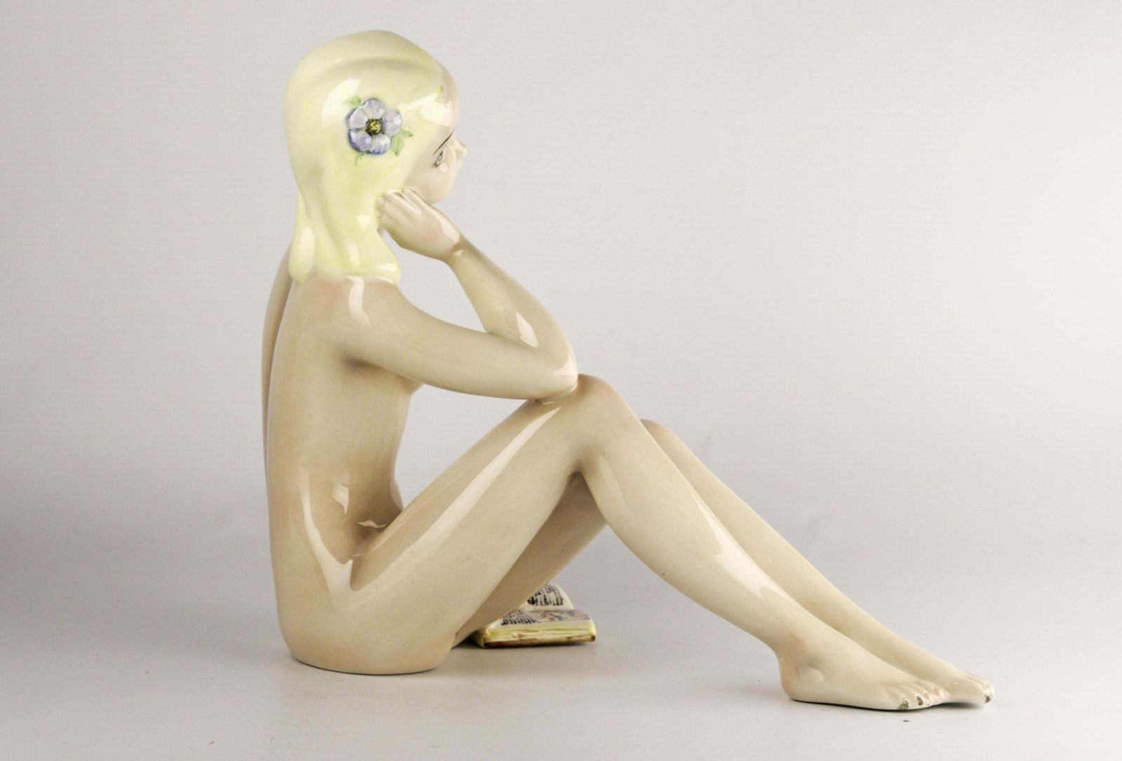 Mid 20th Century Glazed Ceramic Naked Woman Figure Sculpture From Torino, Italy photo furniture