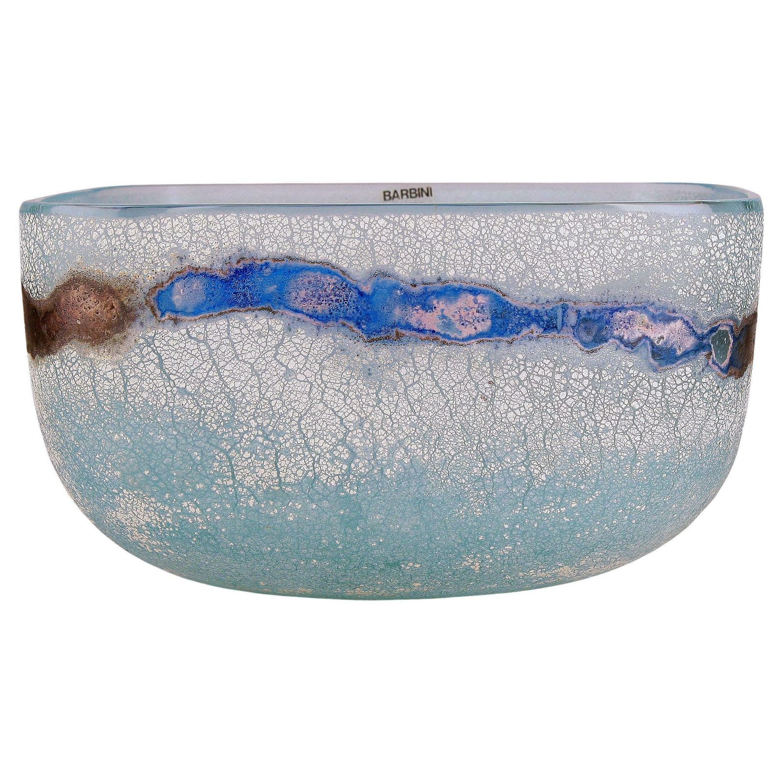 Mid 20th Century Modern Italian Frosted Murano Glass Decorative Scavo Bowl By Alfredo Barbini