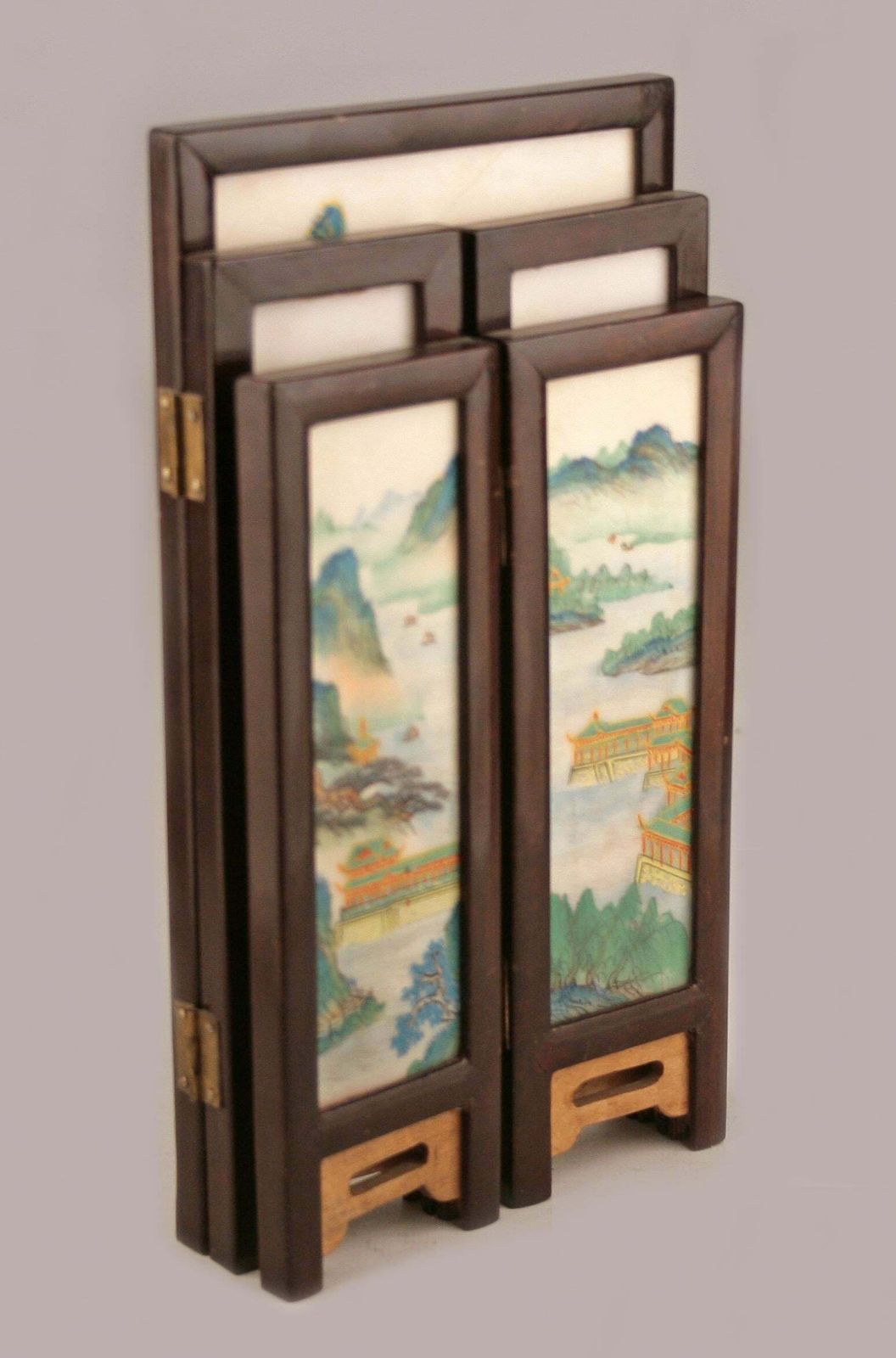 19th Century/Edo Meiji Period Japanese Painted Five Panel Folding Miniature Screen photo for sale