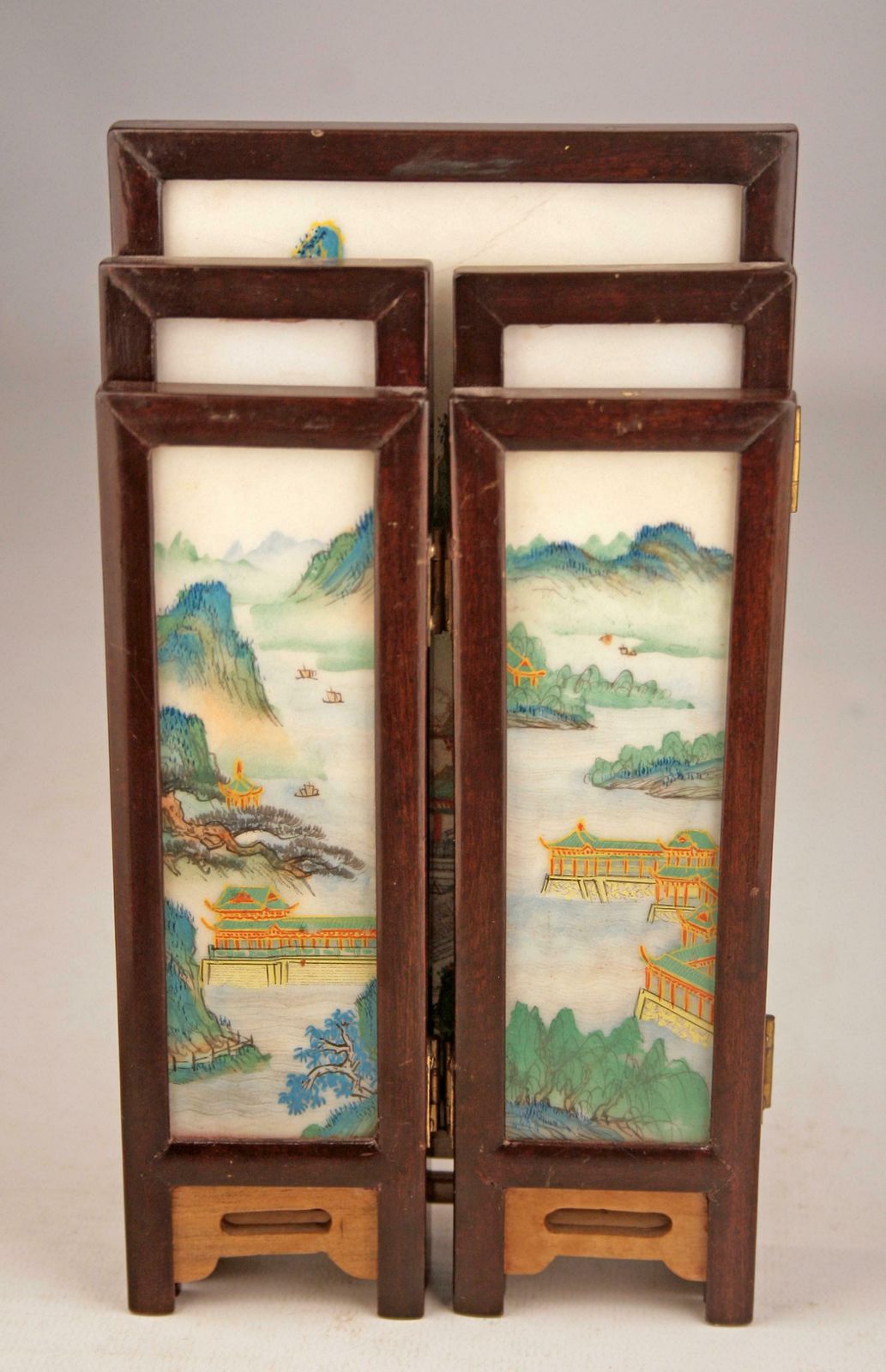 19th Century/Edo Meiji Period Japanese Painted Five Panel Folding Miniature Screen photo Home Decor