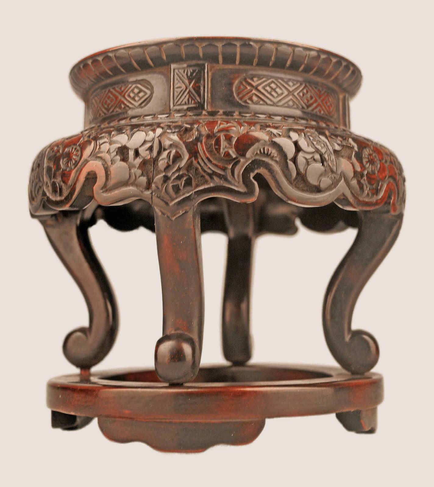Japanese 19th Century Edo Meiji Period Satsuma Stoneware Incense Burner (Koro) With Small Wooden Support Table photo furniture