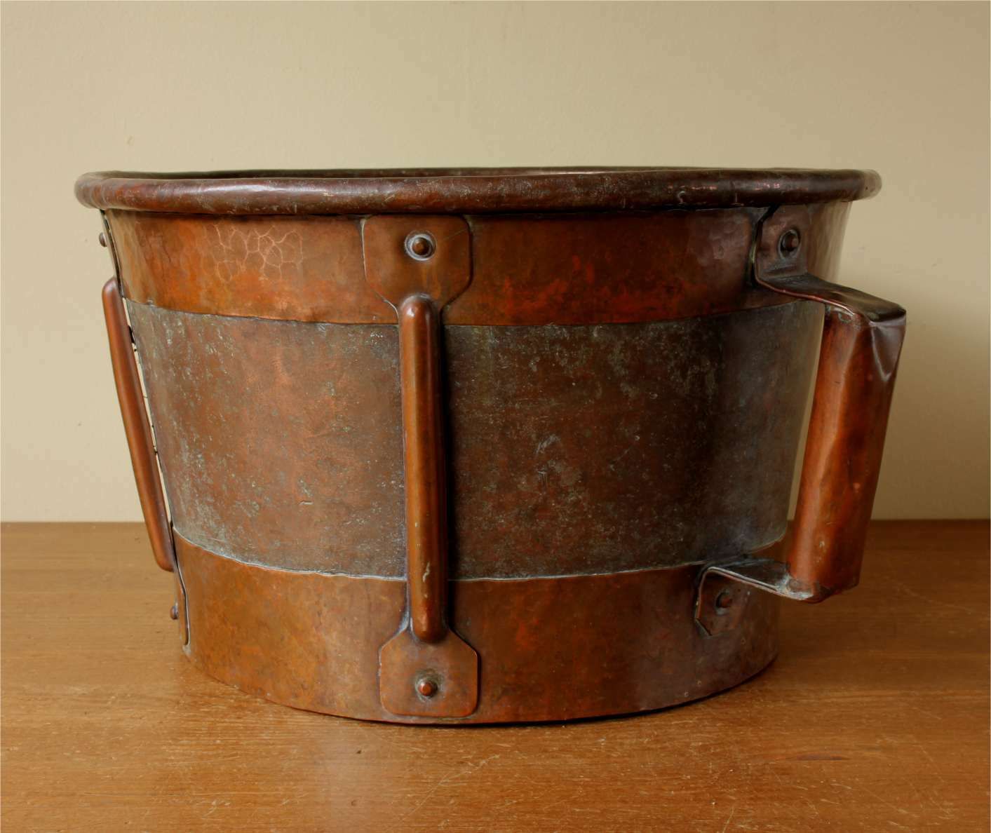French Copper Ferrat Grain Measure. 19th Century Metal Planter. Log Bin. photo buy