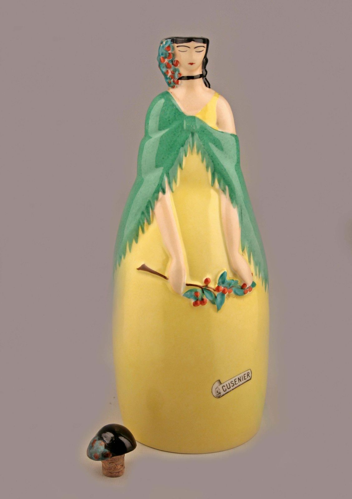 Robj Like Art Déco French Glazed And Painted Porcelain Bottle With Cork Stopper photo vinterior
