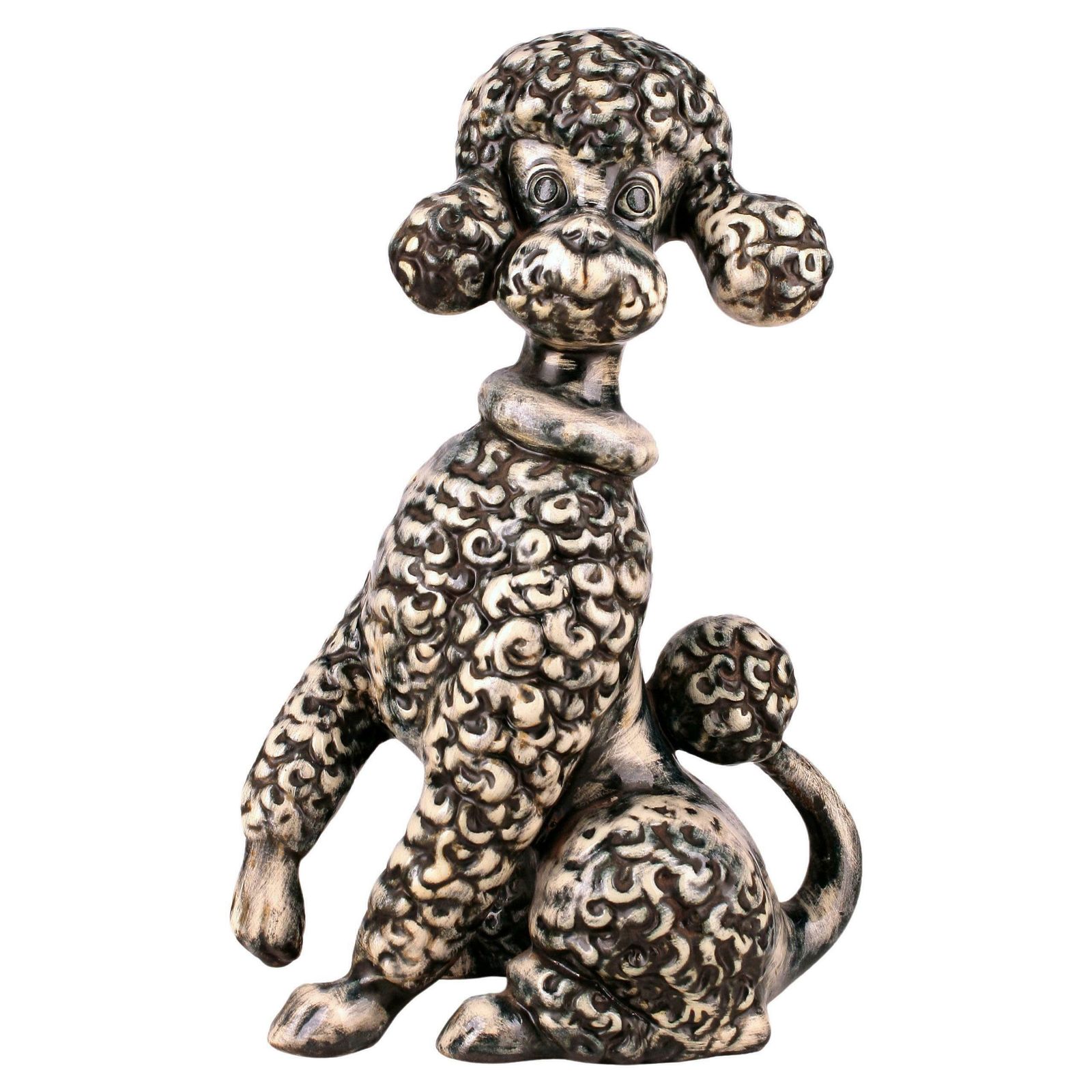 Mid 20th Century French Unglazed Hand Painted Ceramic Figurine Of A Poodle/Dog By Atelier Primavera Au Printemps
