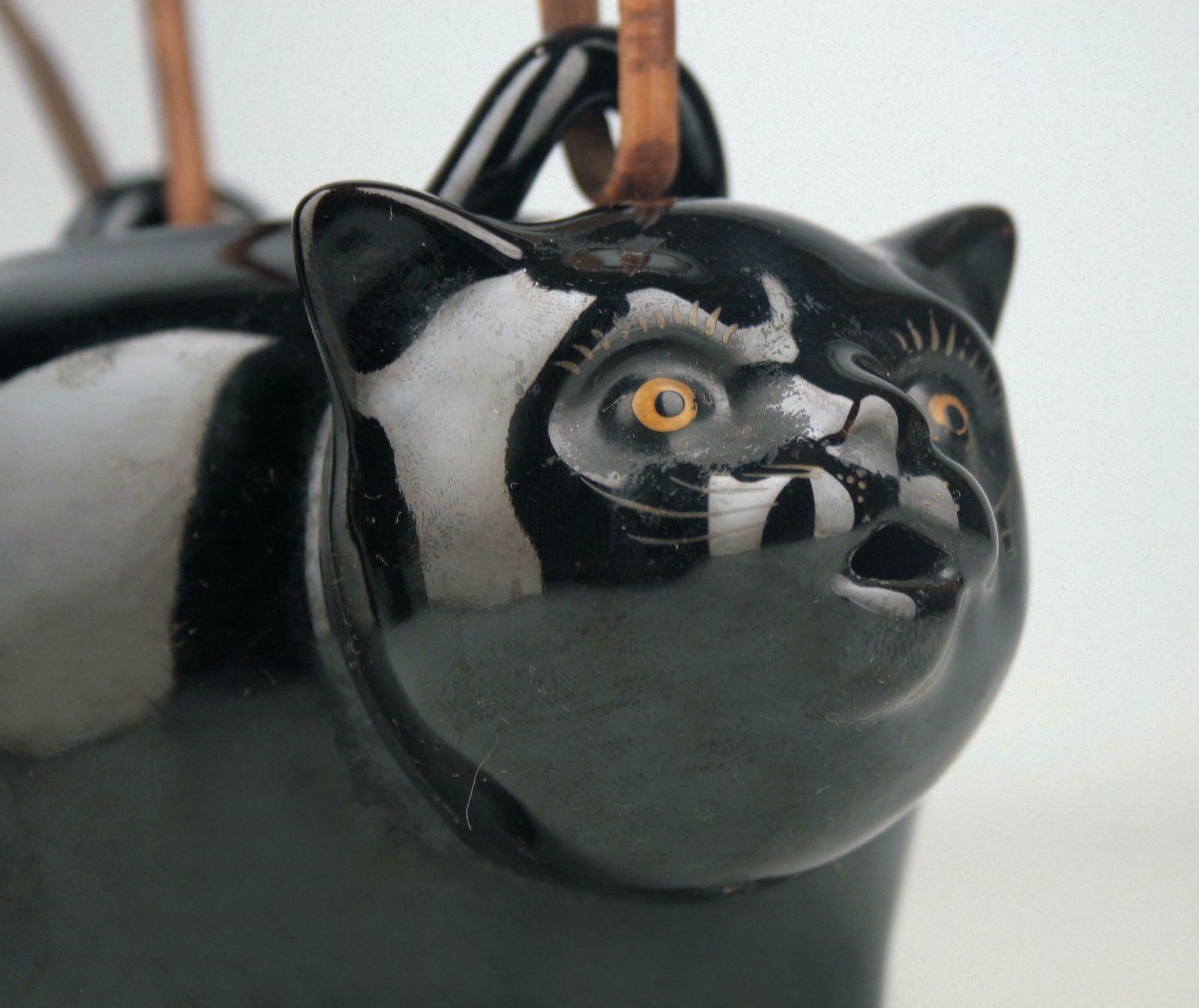 Home Decor 20th Century/Shōwa Era Japanese Glazed Porcelain Teapot Of Black Cat With Mouse Lid photo