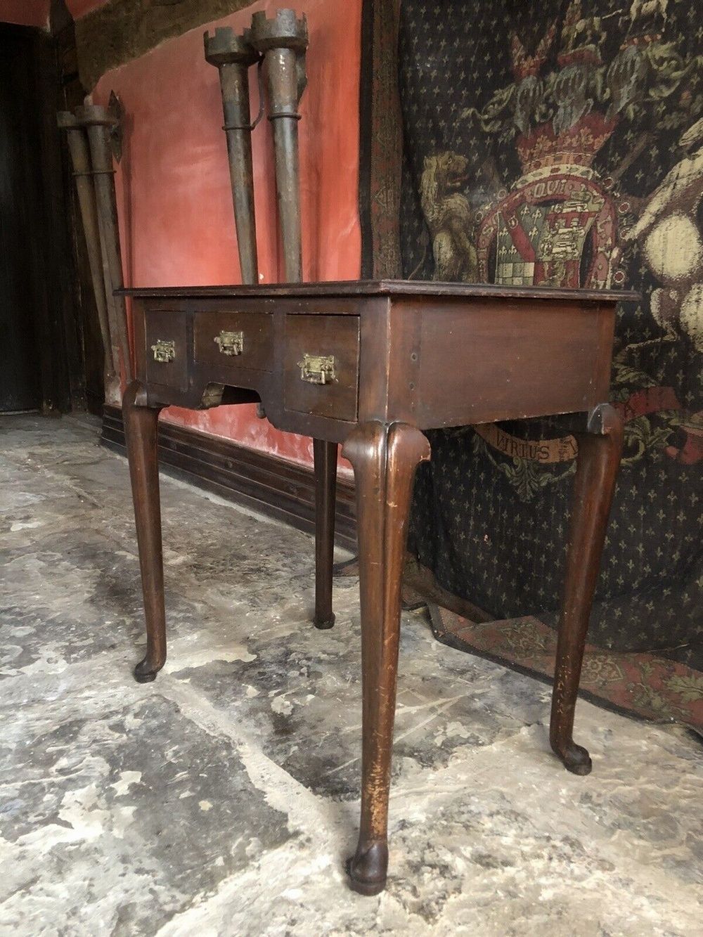 Antique Period Black Leather Edwardian Mahogany Lowboy Ladies Writing Desk photo for sale