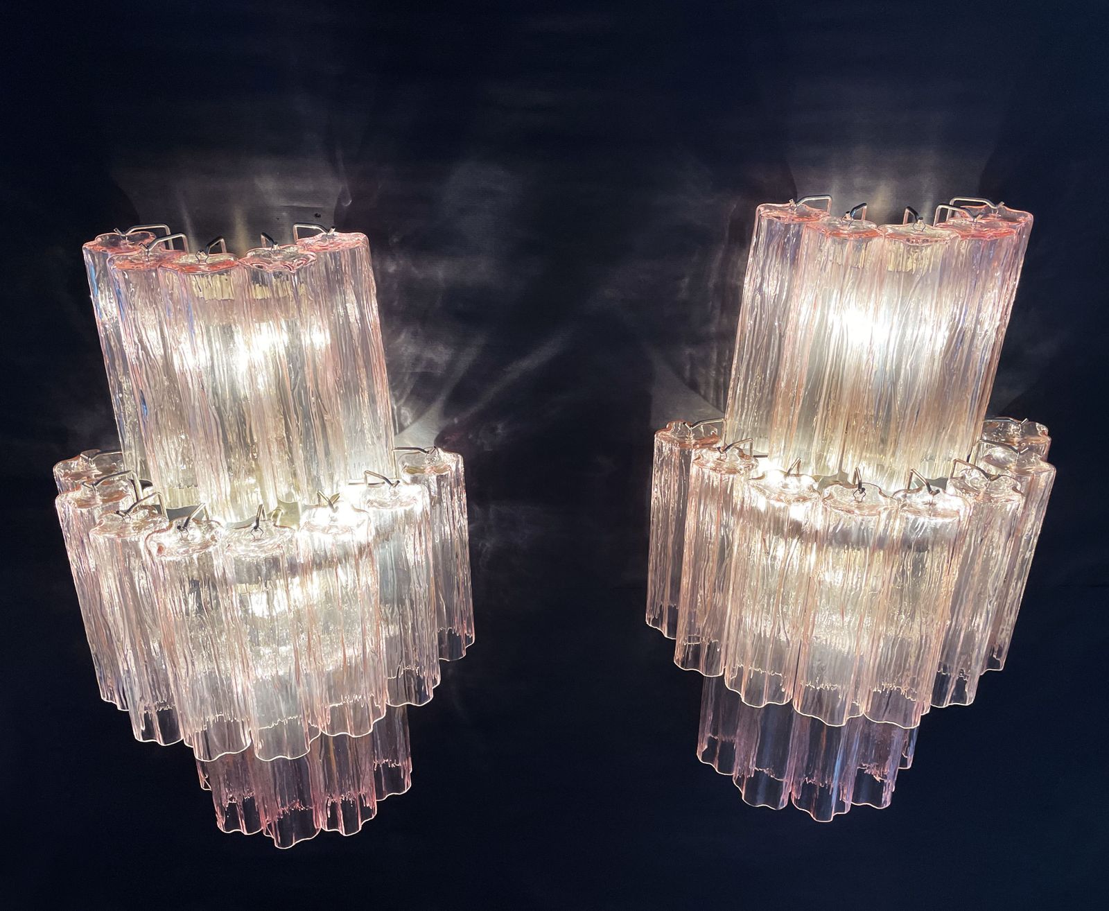 Fantastic Pair Of Murano Glass Tube Wall Sconces   18 Pink Glass Tube photo for sale